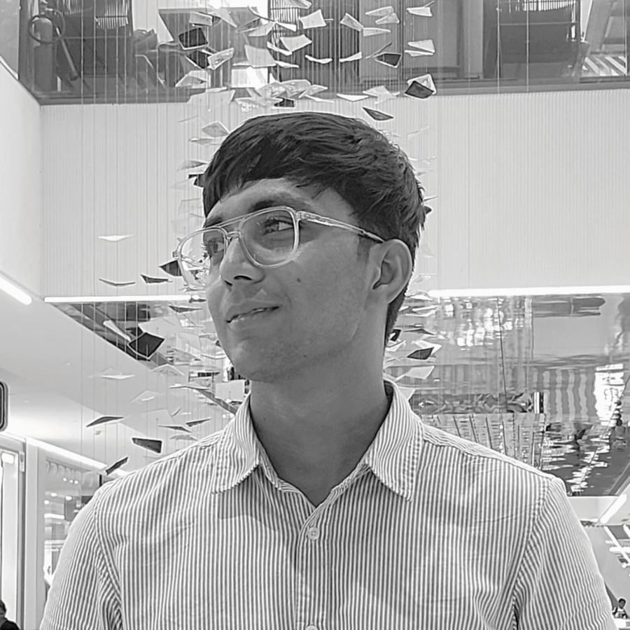 Black and white portrait of Jaivik
